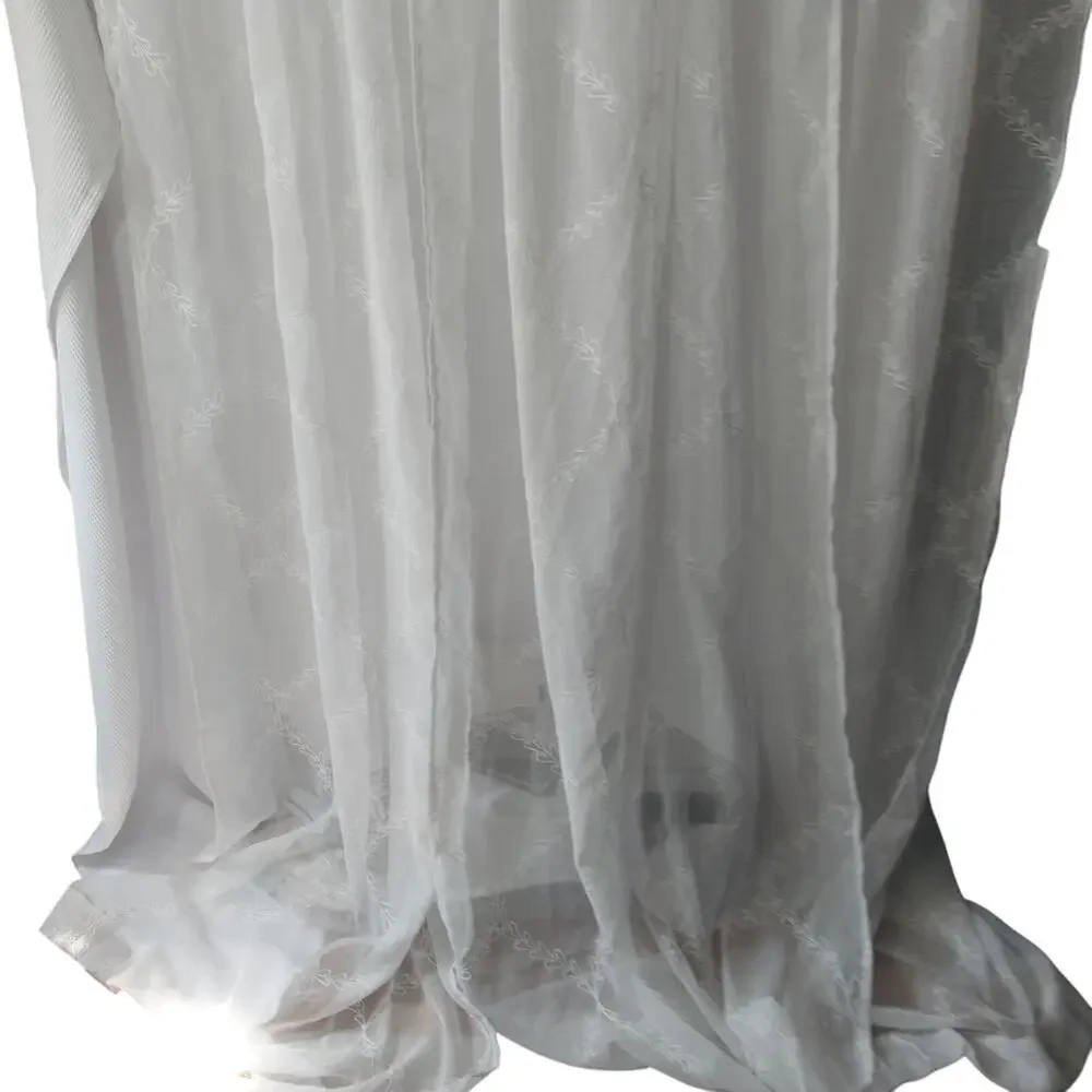 GORGEOUS WHITE EMBROIDERED ON WHITE BOTANICAL TRELLIS WINDOW CURTAINS, 3 PANELS!